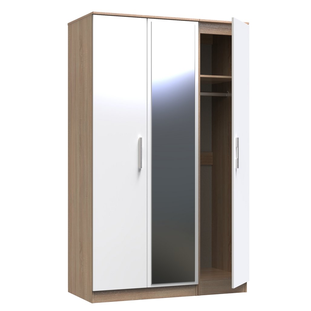 Contrast Tall Mirrored 3 Door Triple Wardrobe