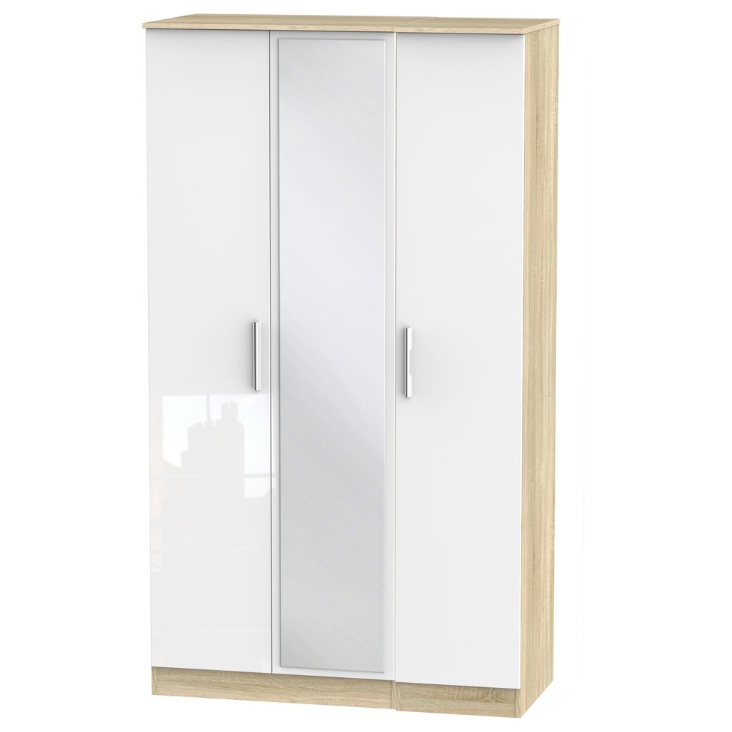 Contrast Tall Mirrored 3 Door Triple Wardrobe