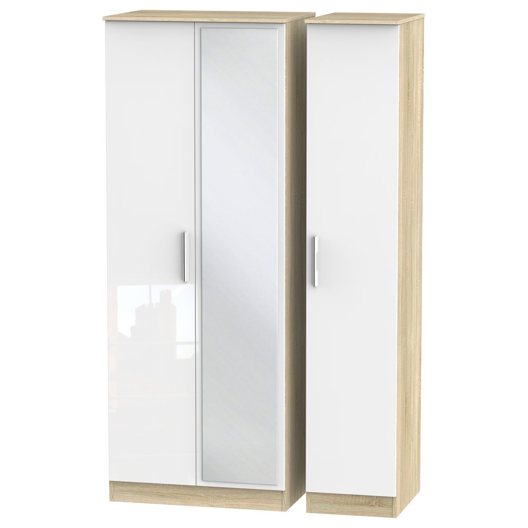 Contrast Tall Mirrored 3 Door Triple Wardrobe