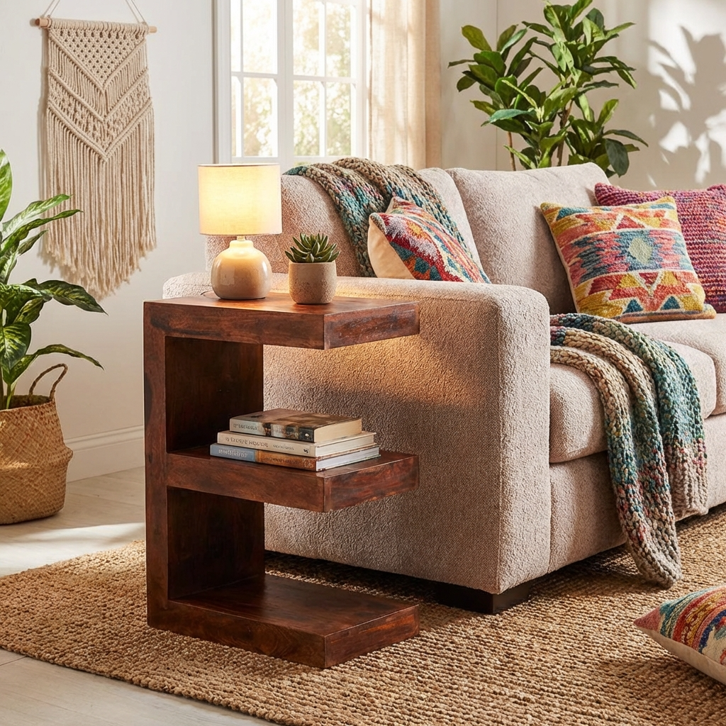 Sequoia E Shaped Side Table