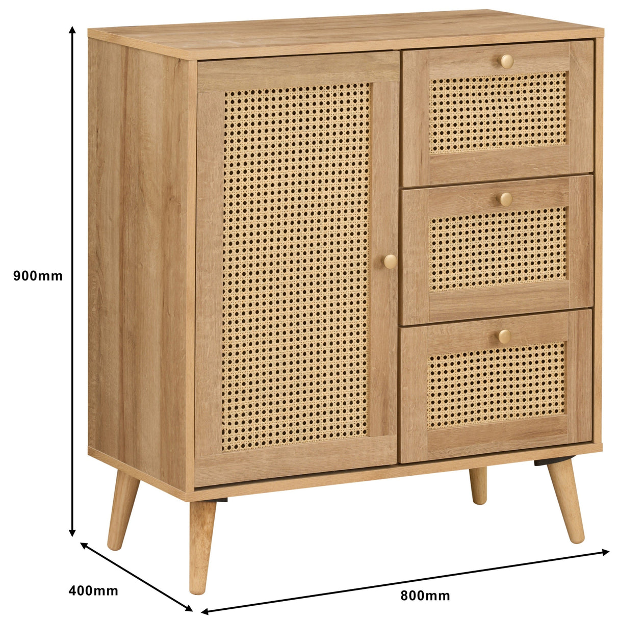 Manila Rattan Compact 1 Door 3 Drawer Small Sideboard