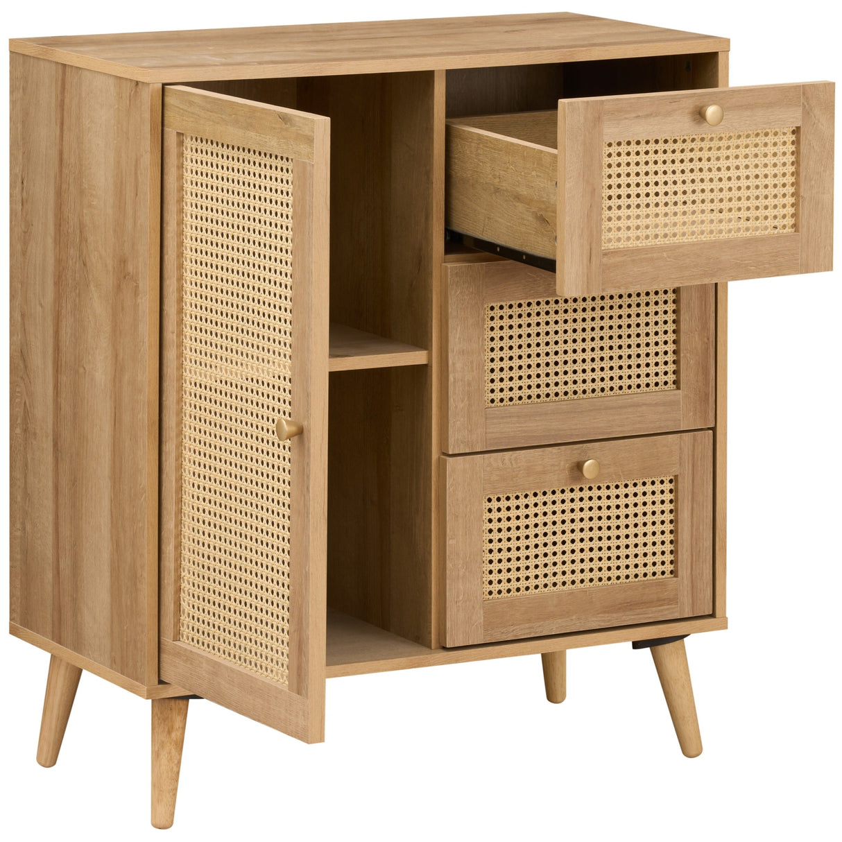 Manila Rattan Compact 1 Door 3 Drawer Small Sideboard