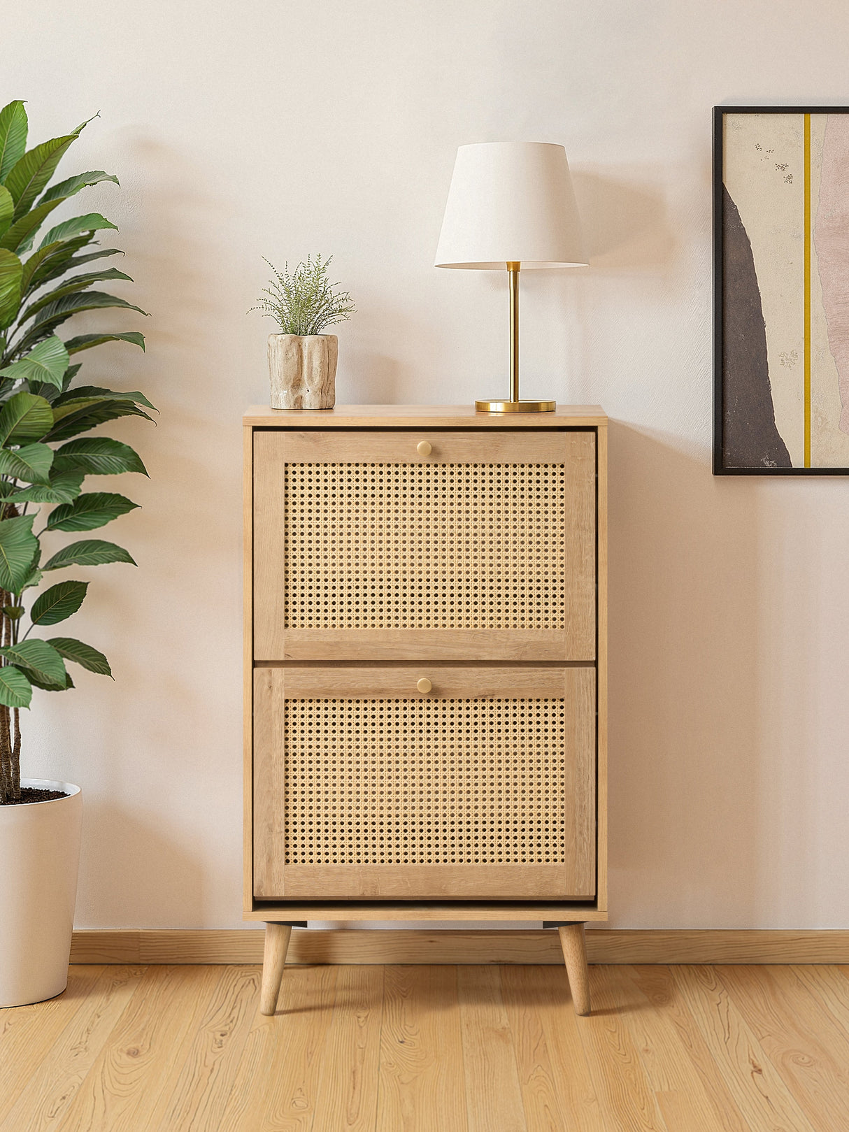 Manila Rattan 2 Door Flip Down Shoe Storage Cabinet