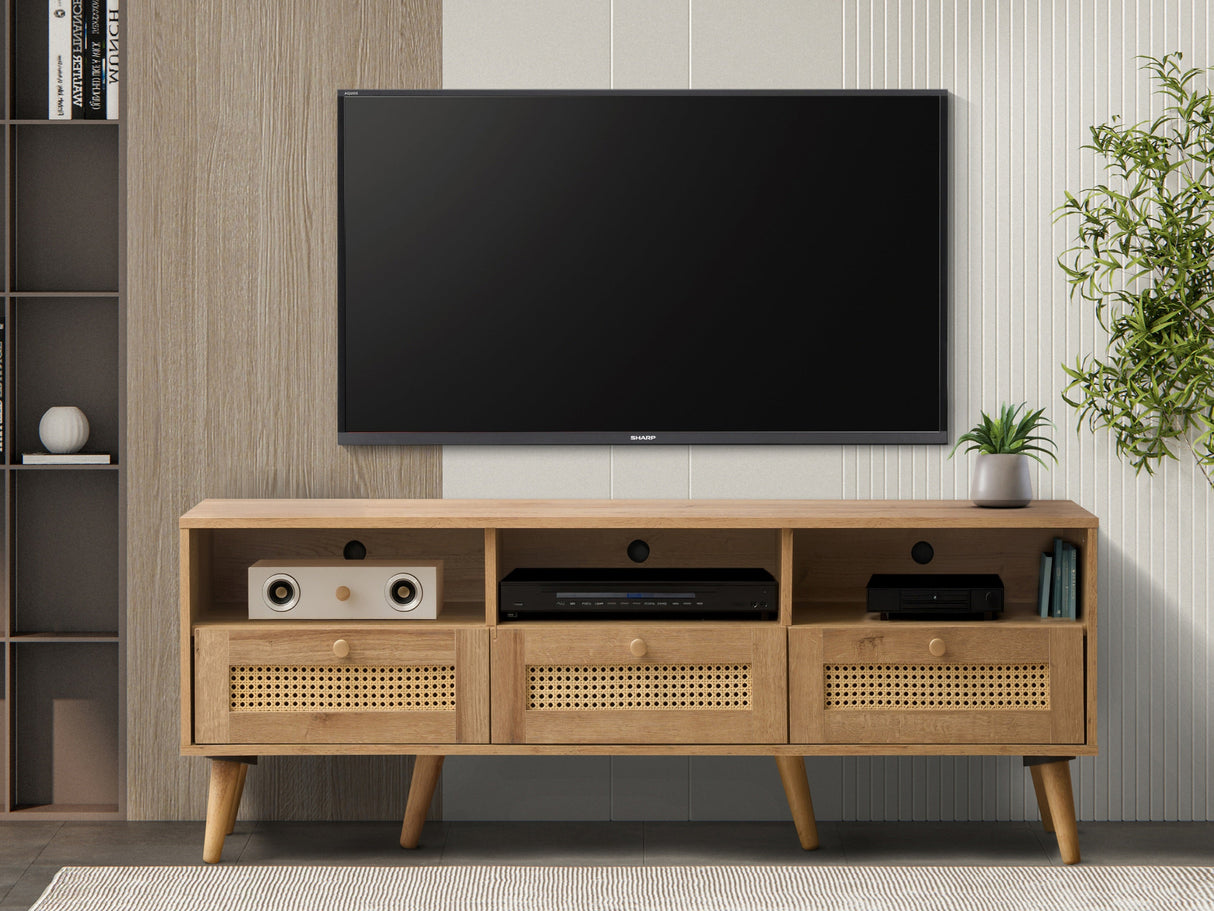 Manila Rattan 3 Drawer Wide TV Stand Bench Unit