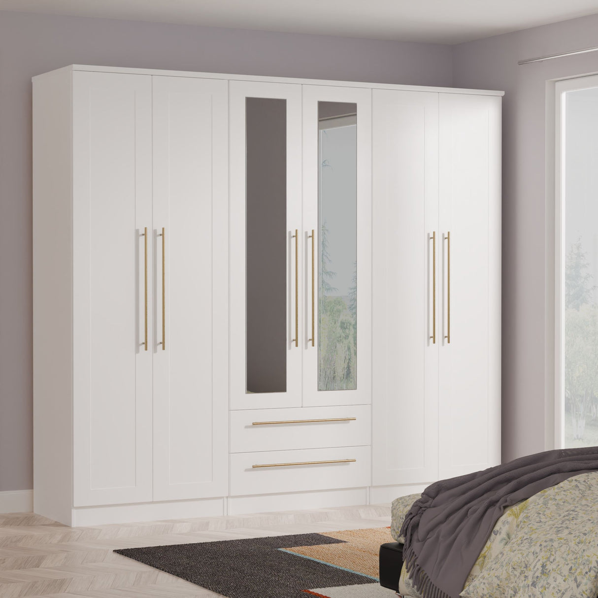 Haworth Tall 6 Door 2 Drawer Mirrored Wardrobe