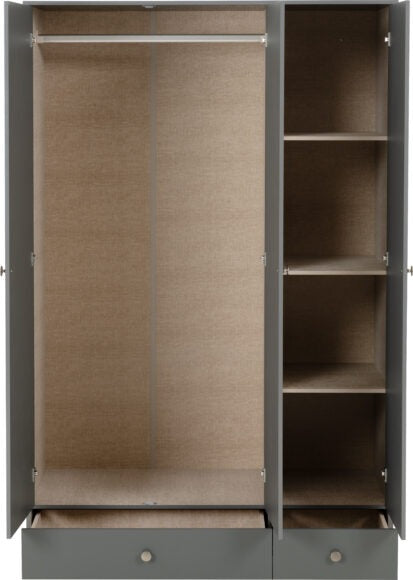 Denver 3 Door 2 Drawer Mirrored Triple Wardrobe