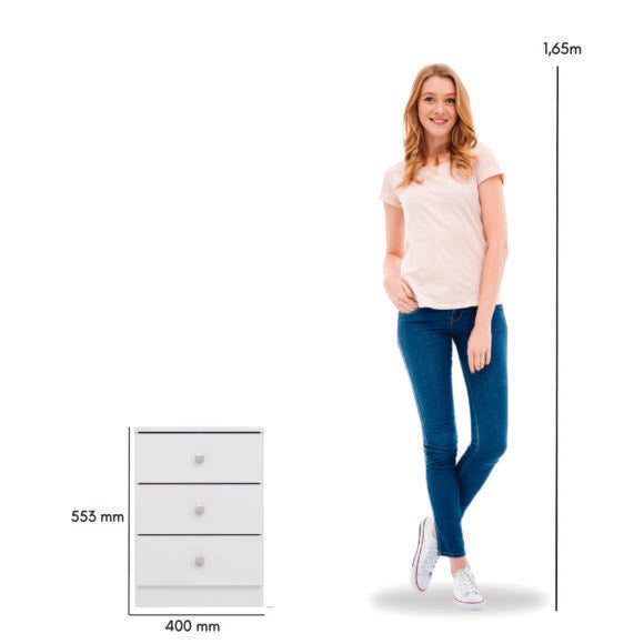 Denver 3 Drawer Bedside Table