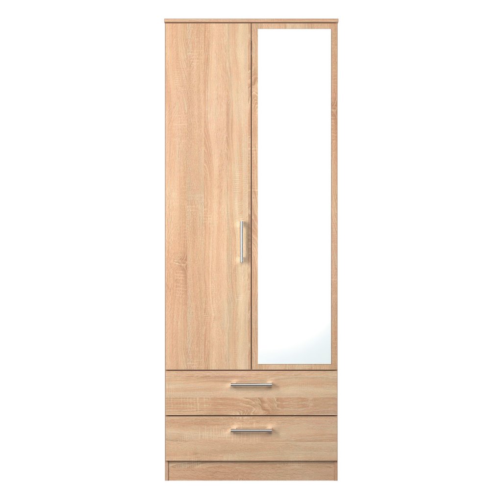 Devon Tall Mirrored 2 Door 2 Drawer Double Wardrobe