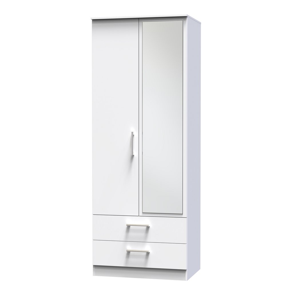 Devon Tall Mirrored 2 Door 2 Drawer Double Wardrobe