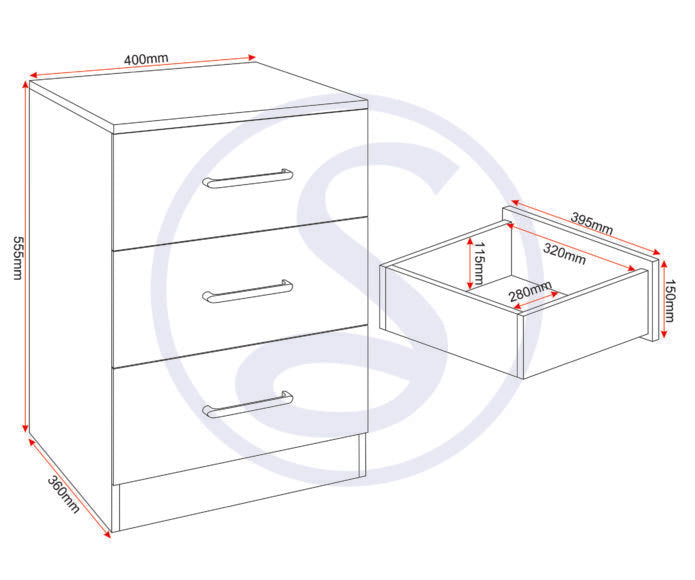 Denver 3 Drawer Bedside Table