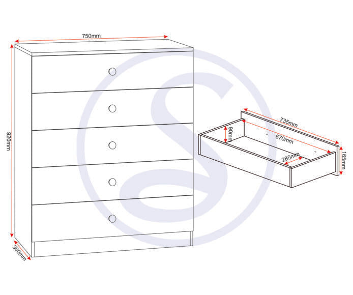Denver 5 Drawer Chest of Drawers