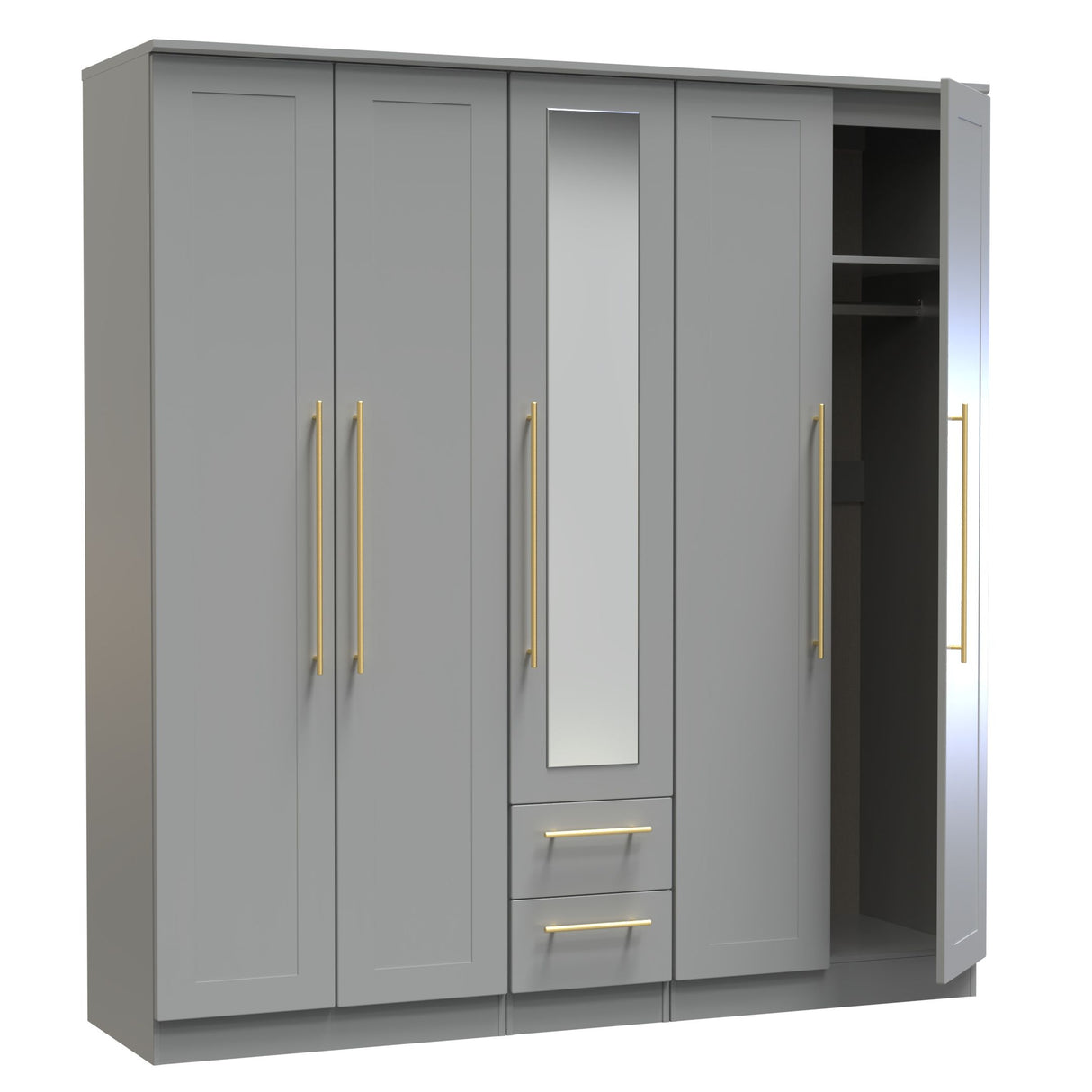 Haworth Tall 5 Door 2 Drawer Mirrored Wardrobe
