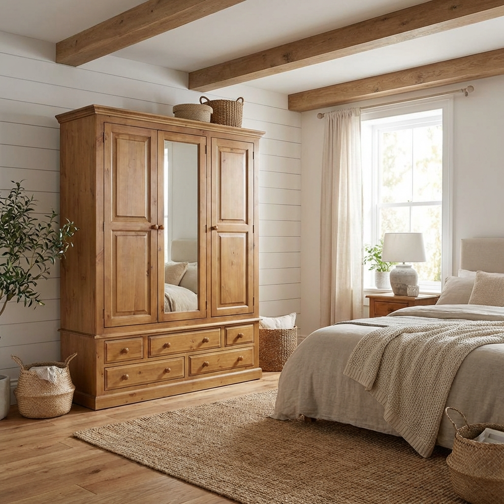 Maple 3 Door 5 Drawer Mirrored Triple Wardrobe
