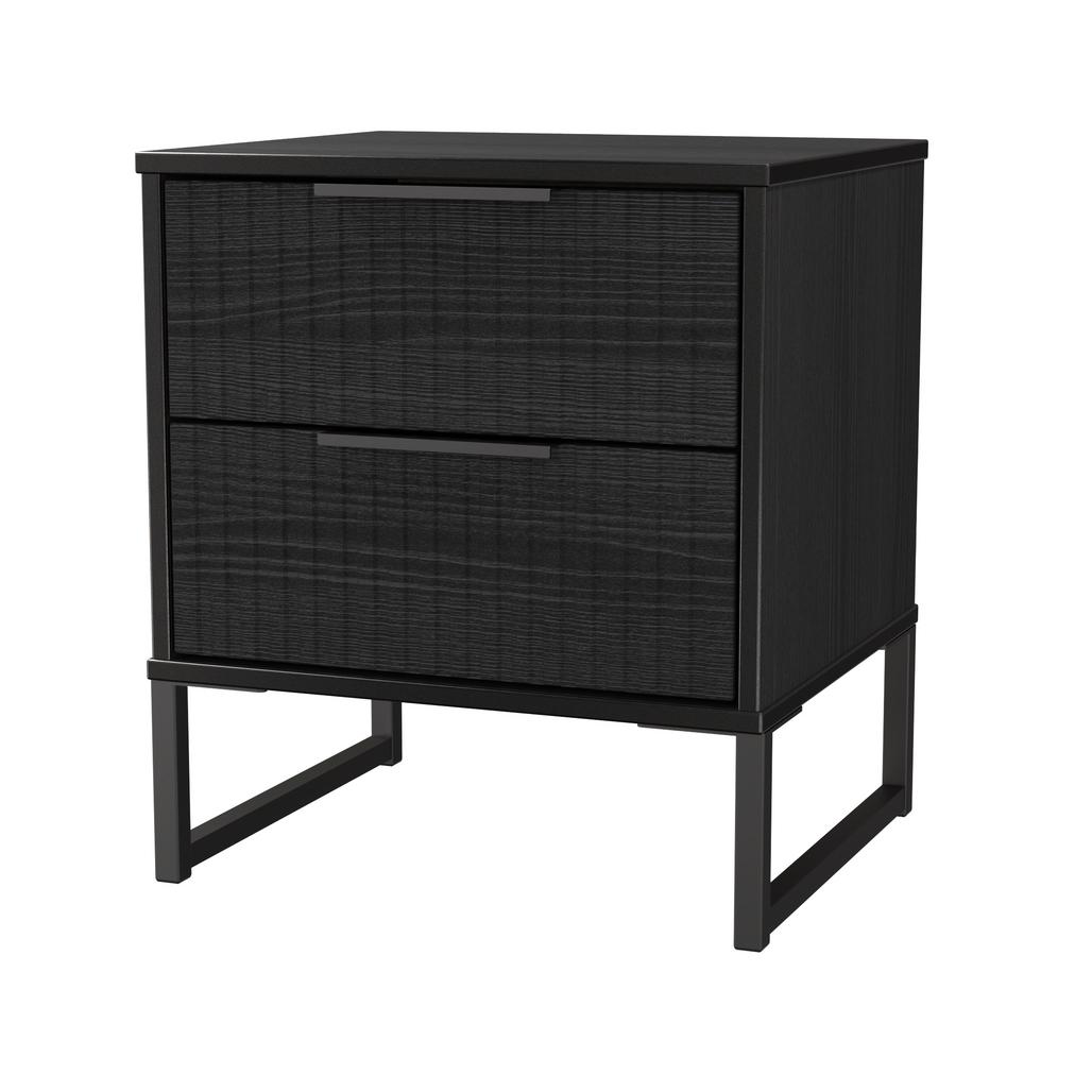 Fluted 2 Drawer Bedside Table with Black Sleigh Legs