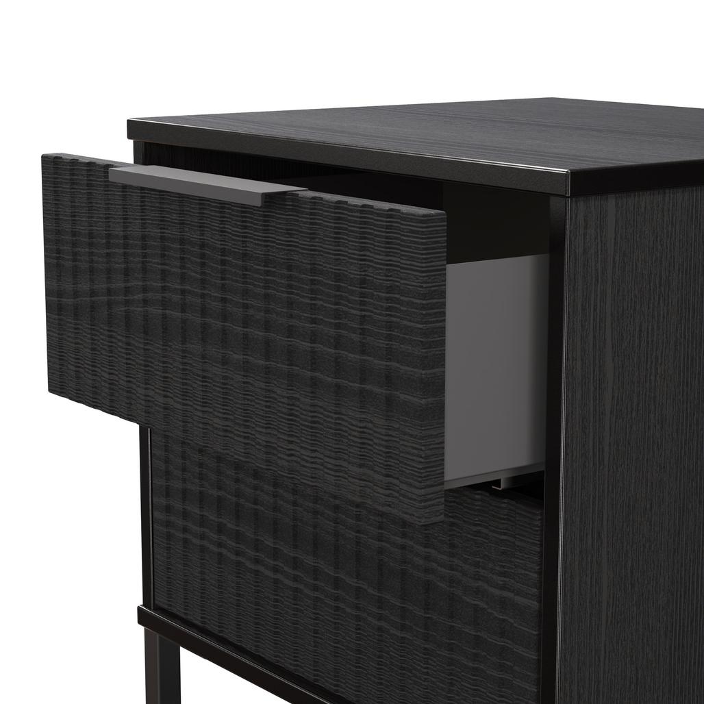 Fluted 2 Drawer Bedside Table with Black Sleigh Legs