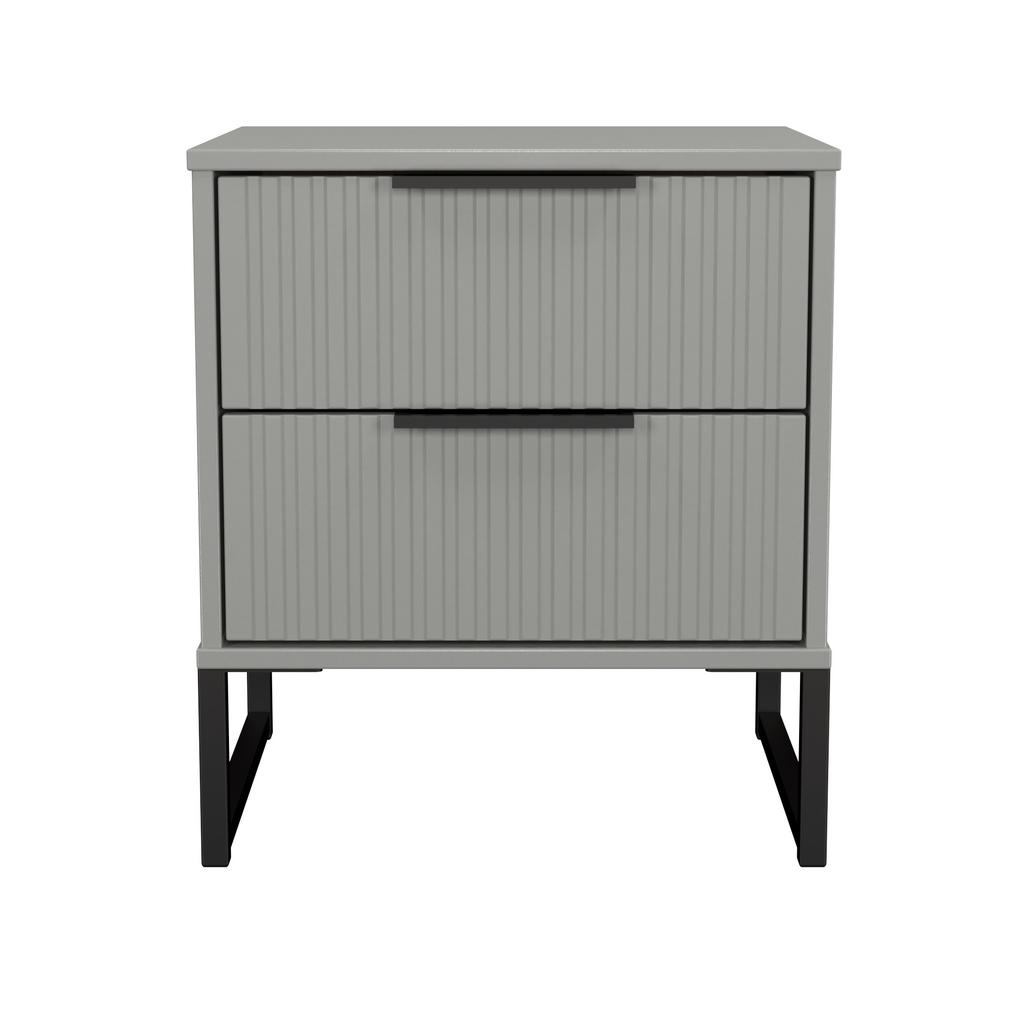 Fluted 2 Drawer Bedside Table with Black Sleigh Legs