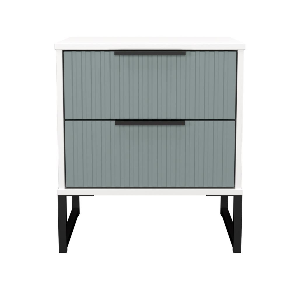 Fluted 2 Drawer Bedside Table with Black Sleigh Legs