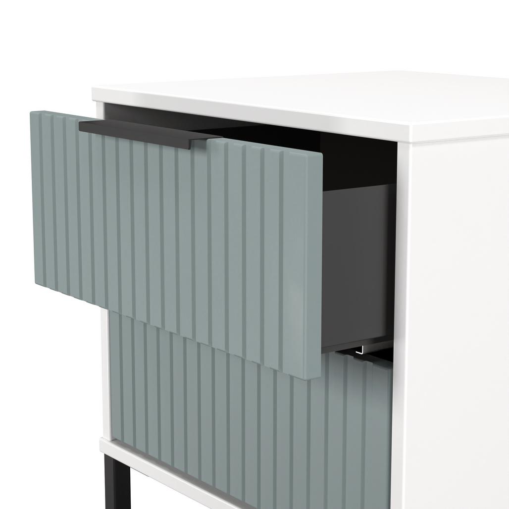 Fluted 2 Drawer Bedside Table with Black Sleigh Legs