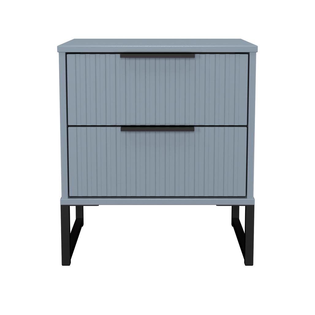 Fluted 2 Drawer Bedside Table with Black Sleigh Legs
