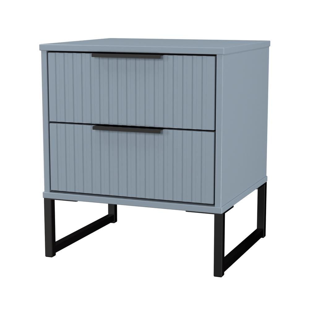 Fluted 2 Drawer Bedside Table with Black Sleigh Legs