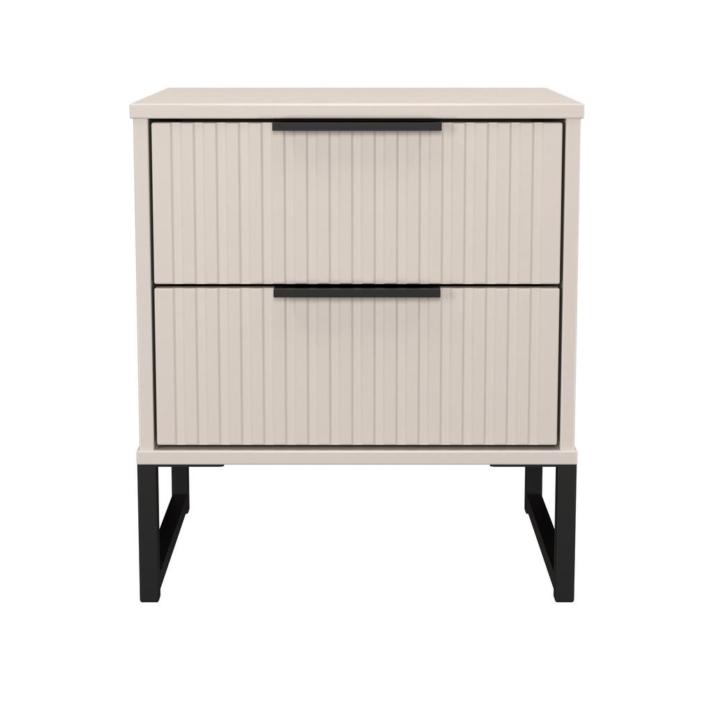 Fluted 2 Drawer Bedside Table with Black Sleigh Legs