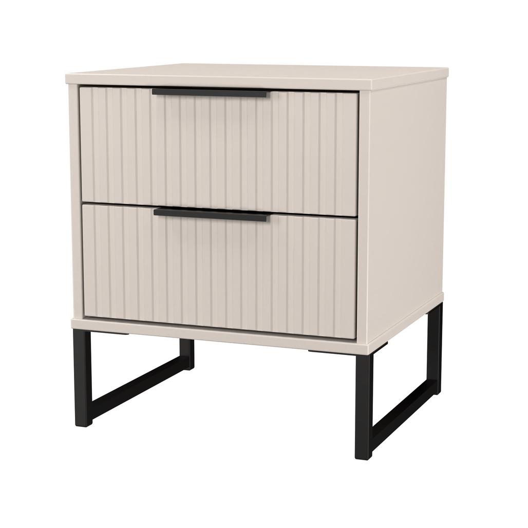 Fluted 2 Drawer Bedside Table with Black Sleigh Legs
