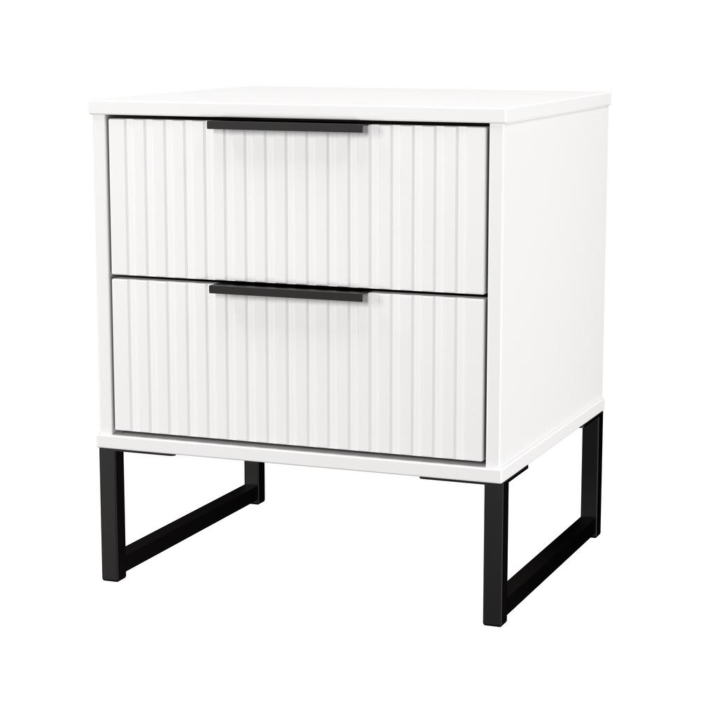Fluted 2 Drawer Bedside Table with Black Sleigh Legs