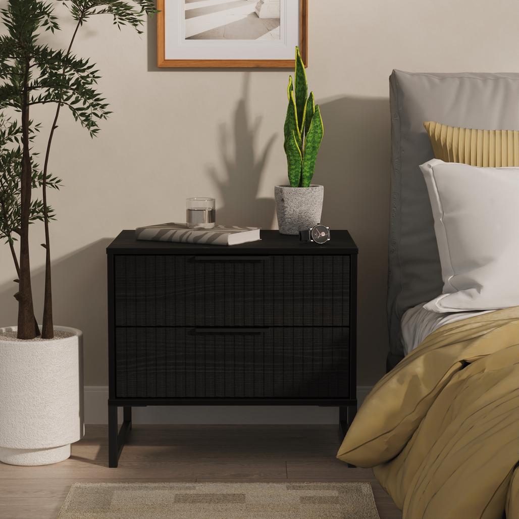 Fluted 2 Drawer Midi Chest with Black Sleigh Legs