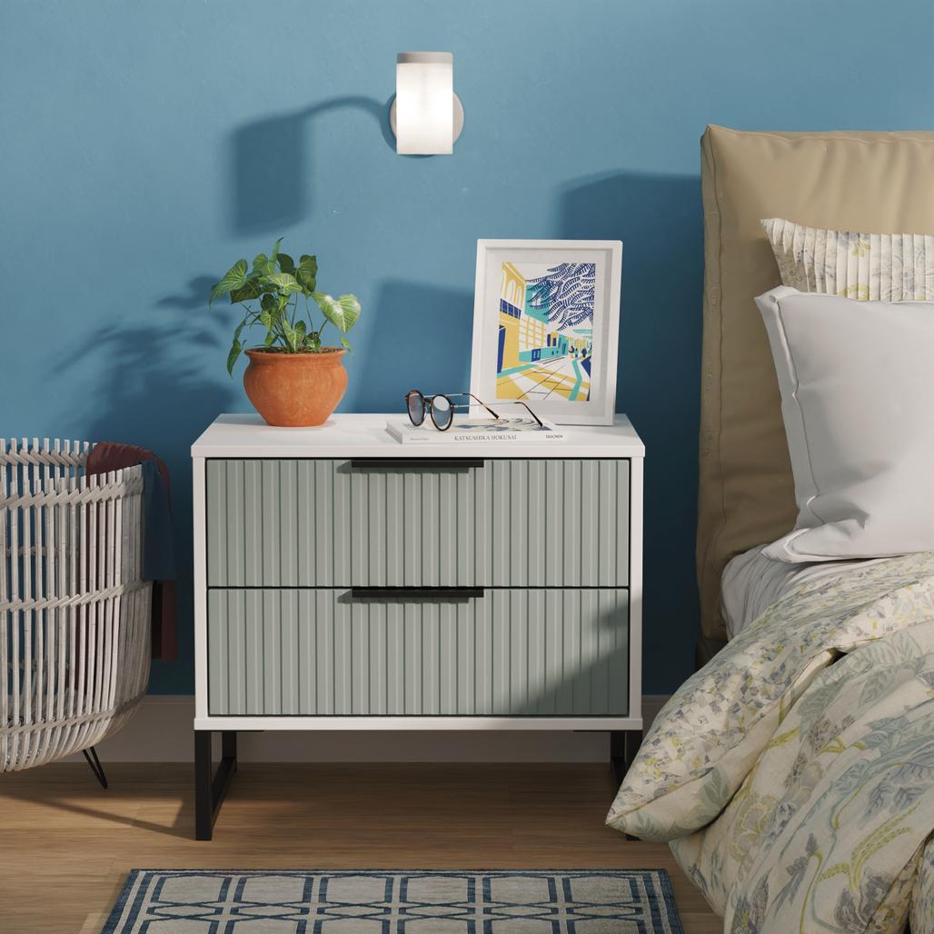 Fluted 2 Drawer Midi Chest with Black Sleigh Legs