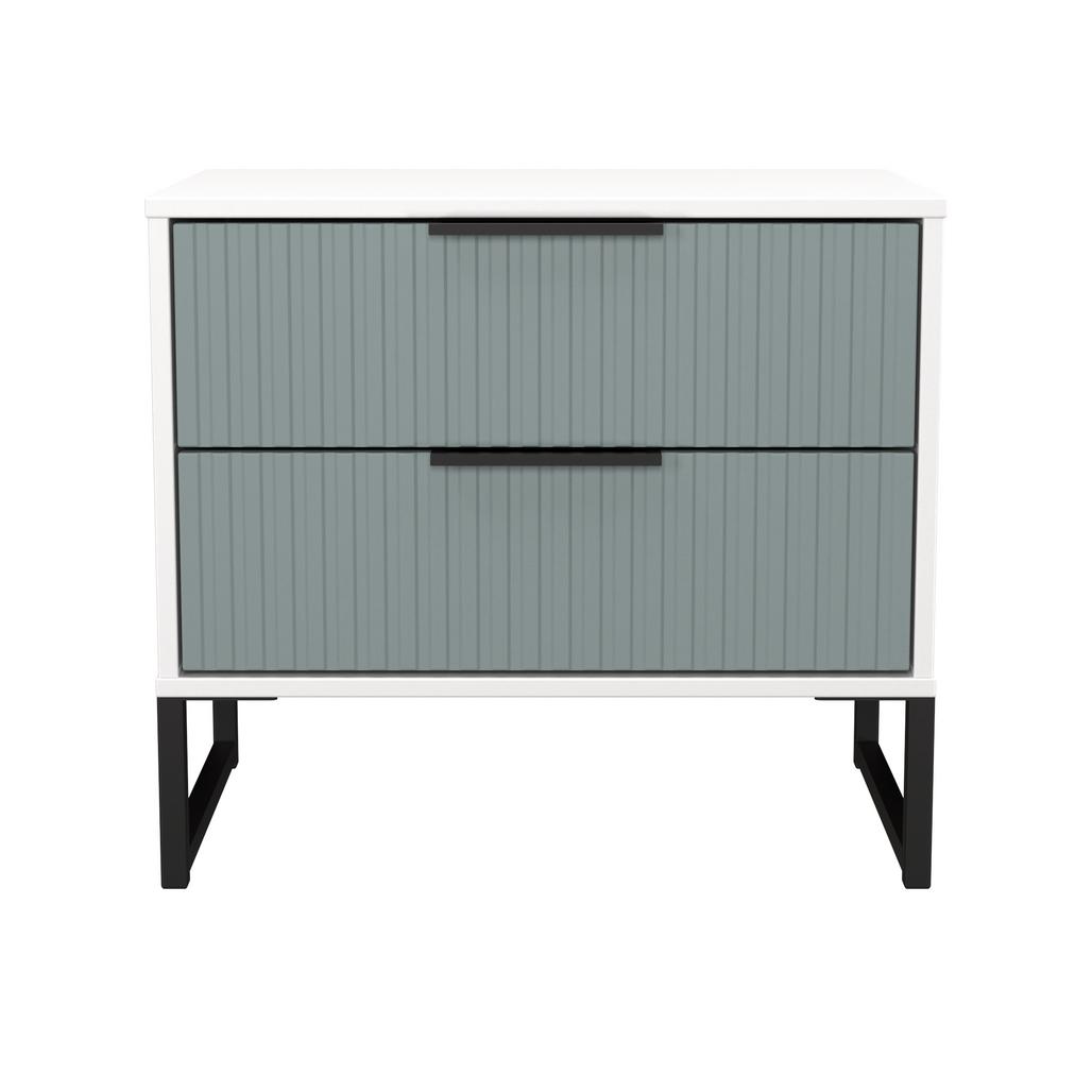 Fluted 2 Drawer Midi Chest with Black Sleigh Legs