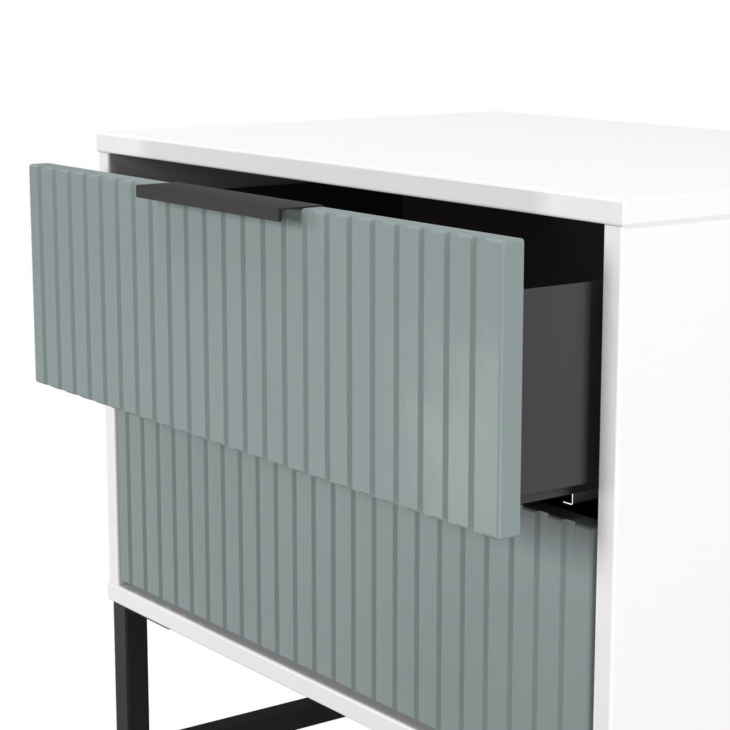 Fluted 2 Drawer Midi Chest with Black Sleigh Legs