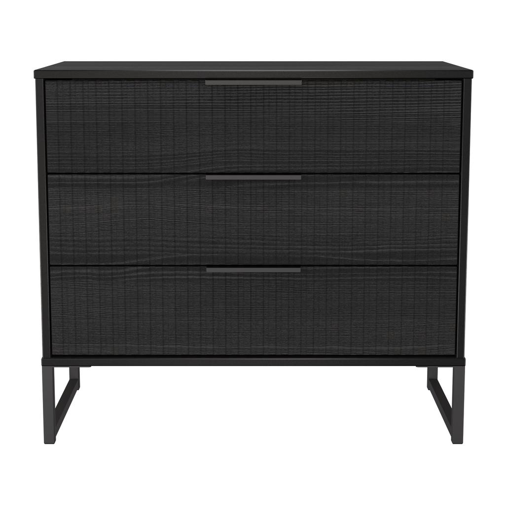 Fluted 3 Drawer Chest with Black Sleigh Legs