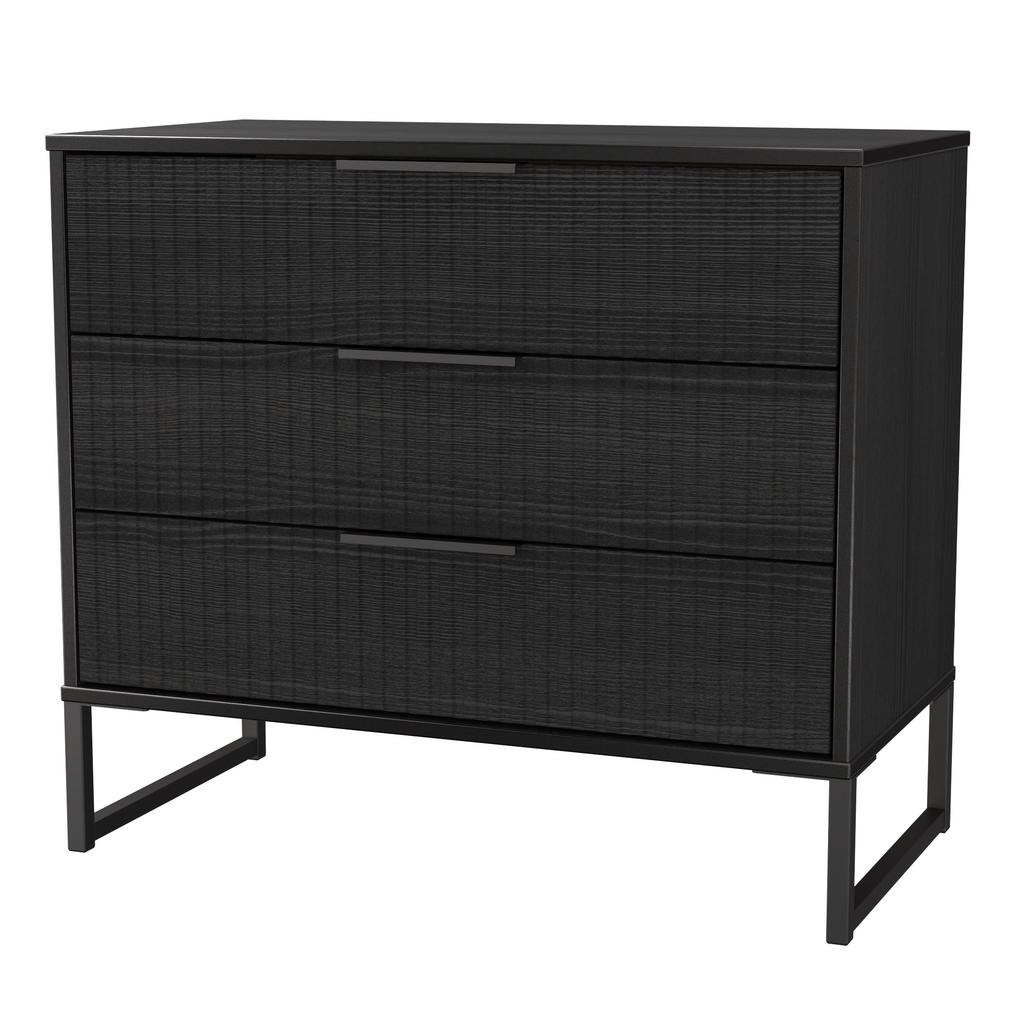 Fluted 3 Drawer Chest with Black Sleigh Legs