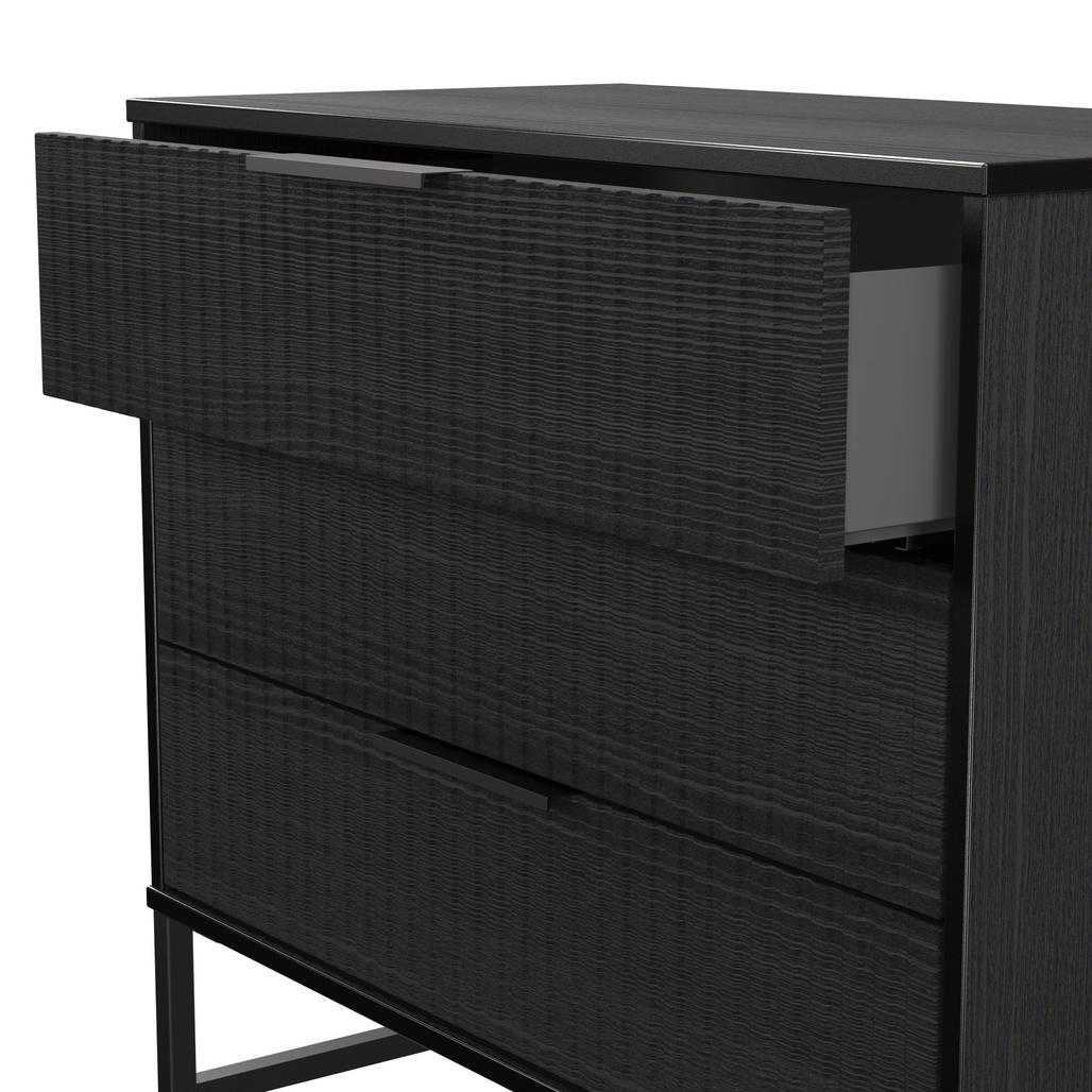 Fluted 3 Drawer Chest with Black Sleigh Legs
