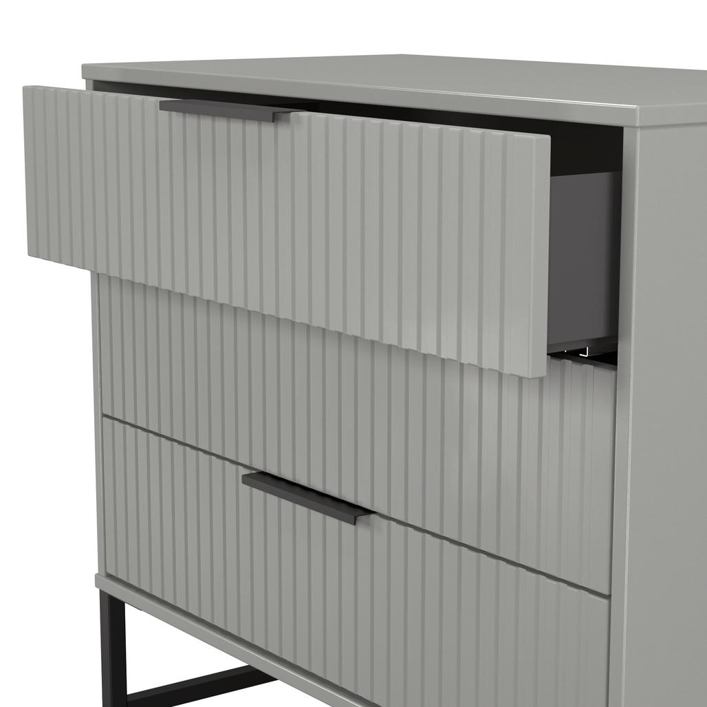Fluted 3 Drawer Chest with Black Sleigh Legs