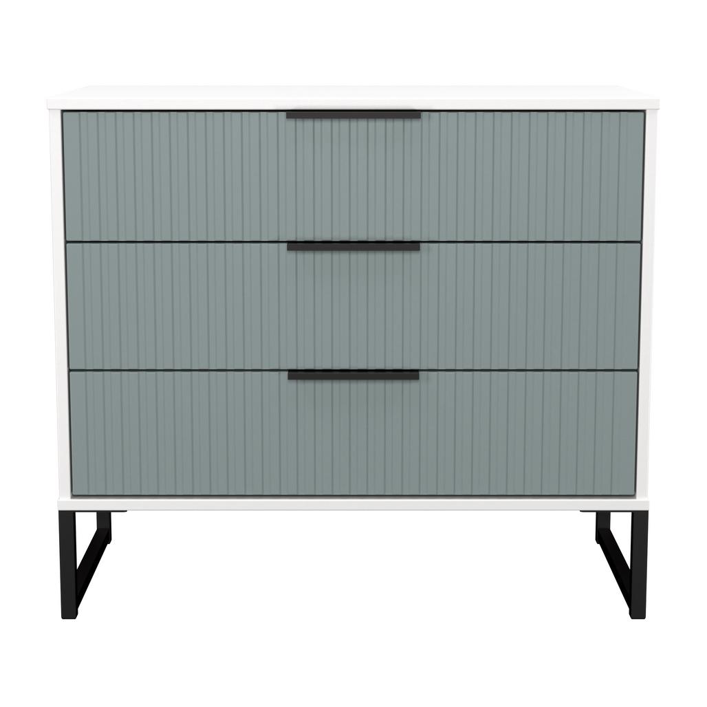 Fluted 3 Drawer Chest with Black Sleigh Legs