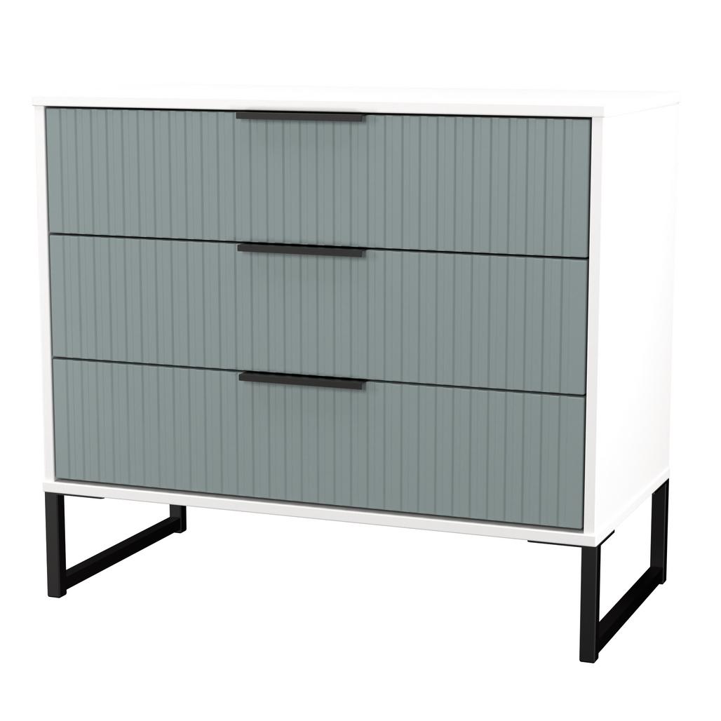 Fluted 3 Drawer Chest with Black Sleigh Legs