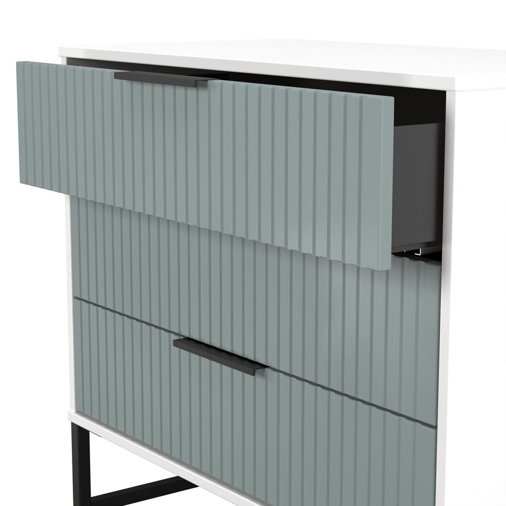 Fluted 3 Drawer Chest with Black Sleigh Legs