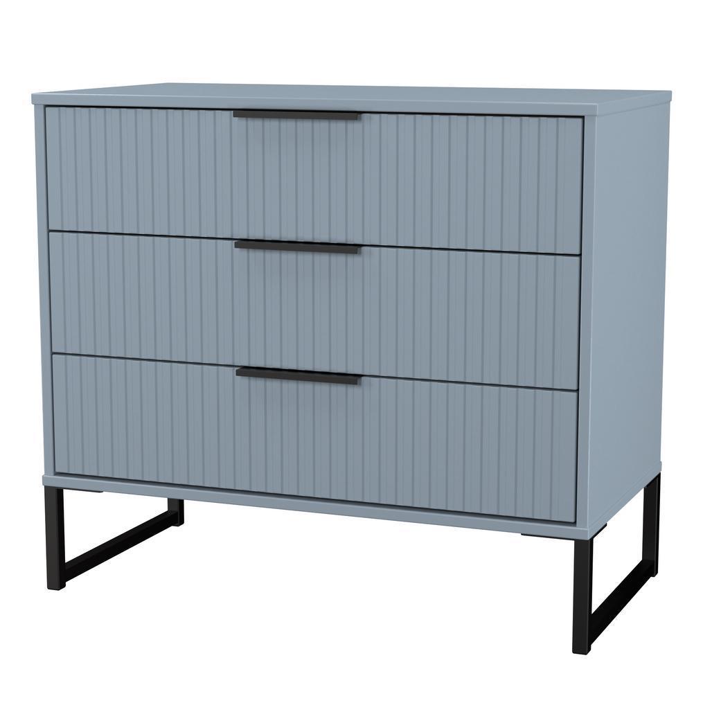 Fluted 3 Drawer Chest with Black Sleigh Legs