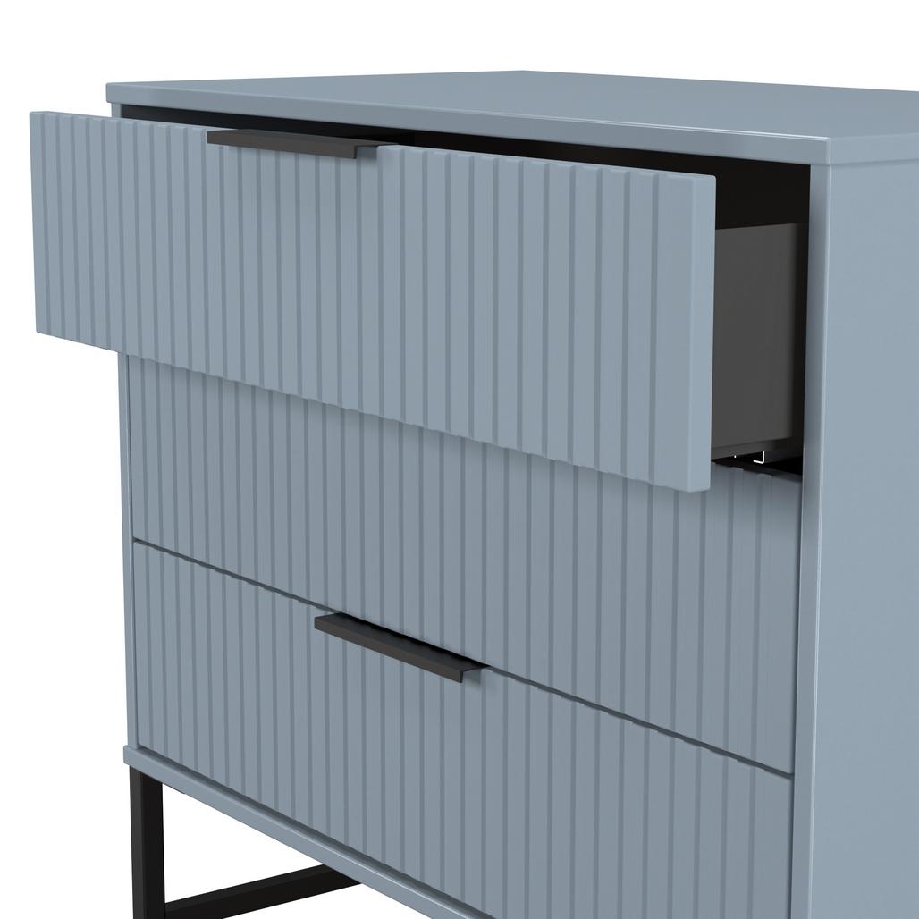 Fluted 3 Drawer Chest with Black Sleigh Legs