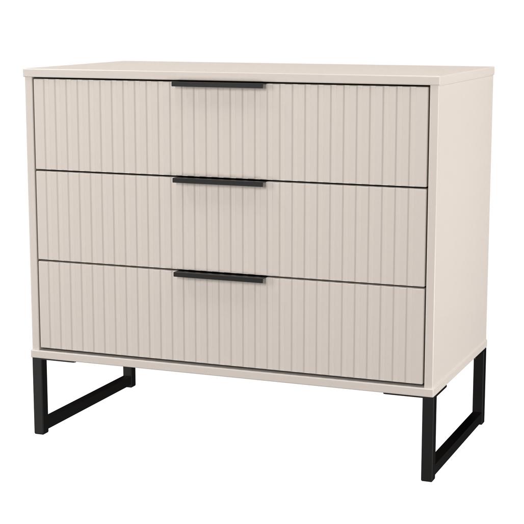 Fluted 3 Drawer Chest with Black Sleigh Legs