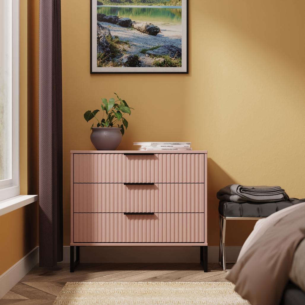 Fluted 3 Drawer Chest with Black Sleigh Legs