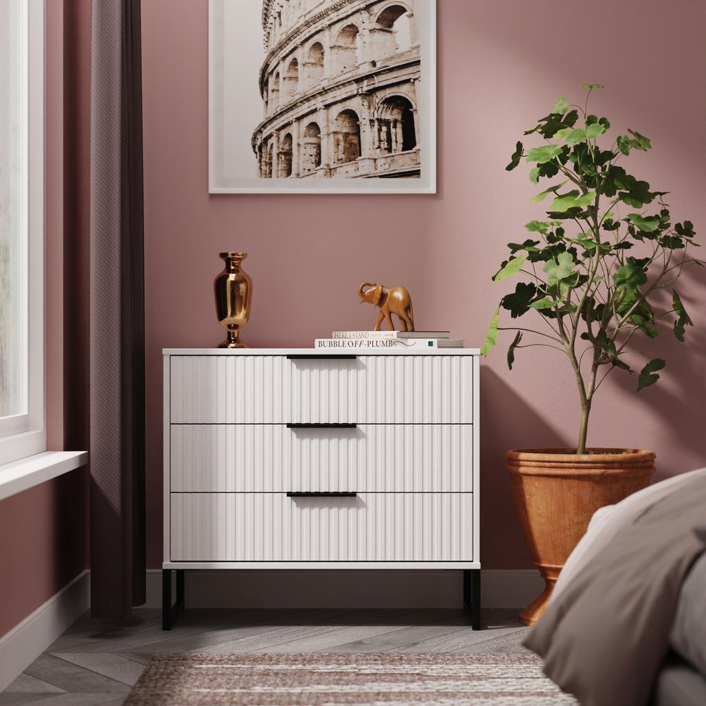 Fluted 3 Drawer Chest with Black Sleigh Legs