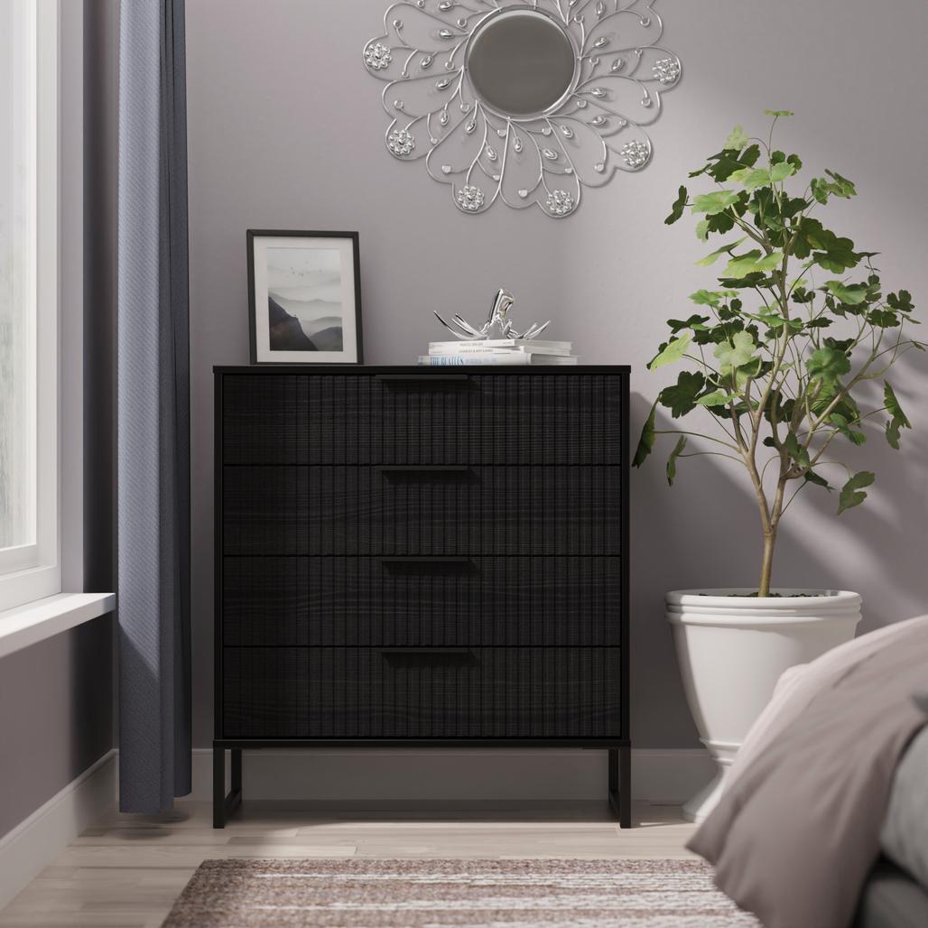 Fluted 4 Drawer Chest with Black Sleigh Legs
