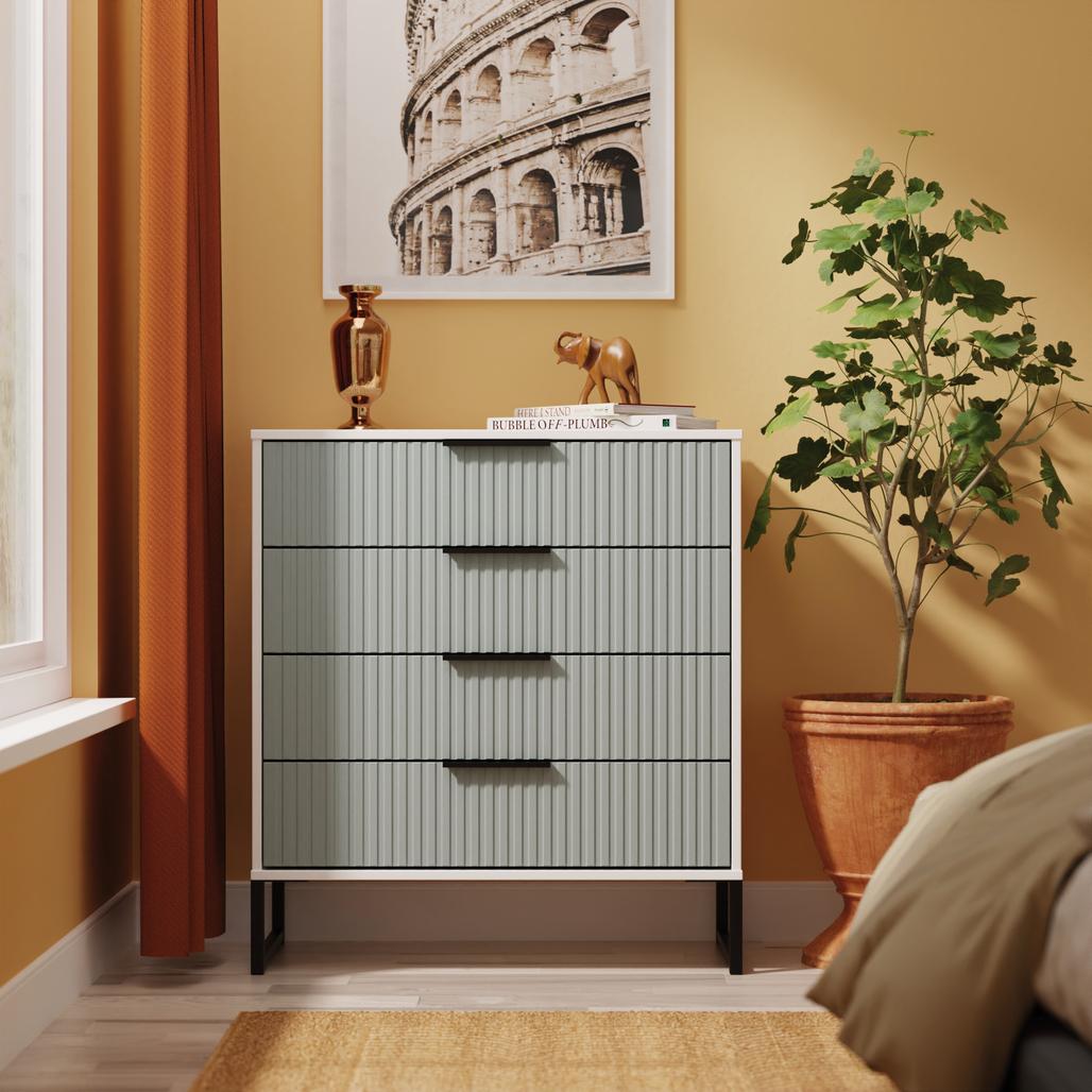 Fluted 4 Drawer Chest with Black Sleigh Legs