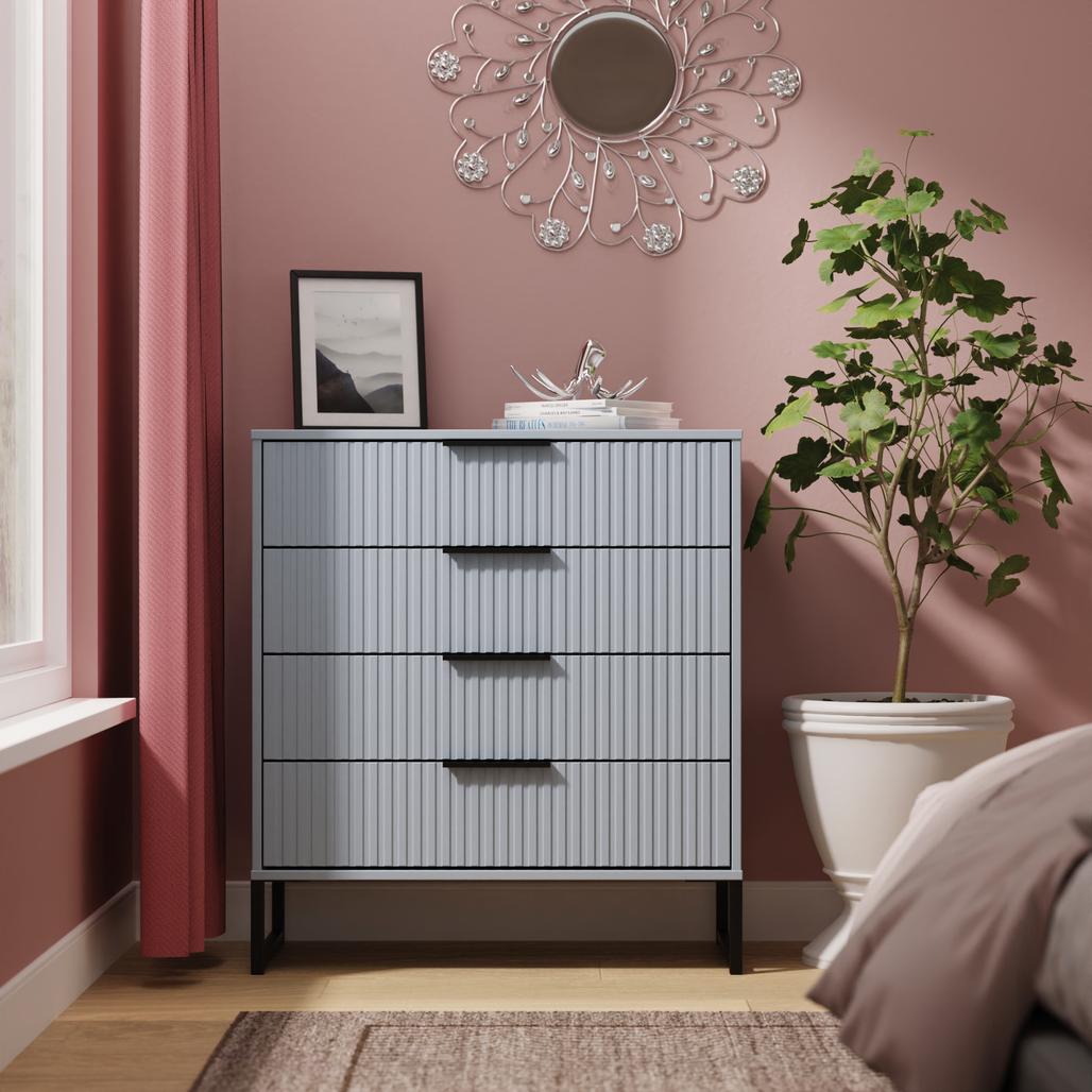 Fluted 4 Drawer Chest with Black Sleigh Legs