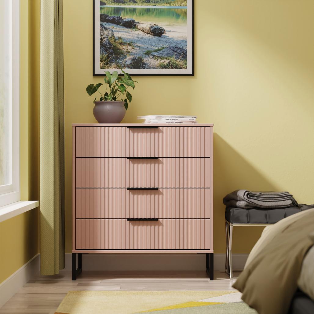 Fluted 4 Drawer Chest with Black Sleigh Legs