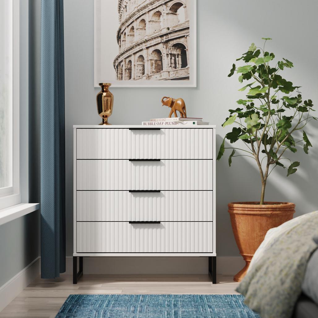 Fluted 4 Drawer Chest with Black Sleigh Legs