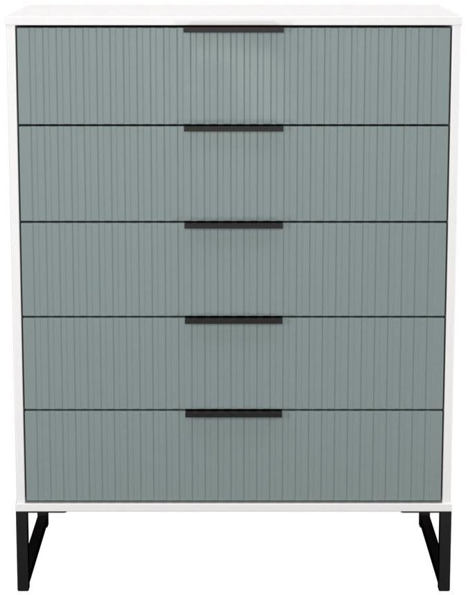 Fluted 5 Drawer Chest with Black Sleigh Legs