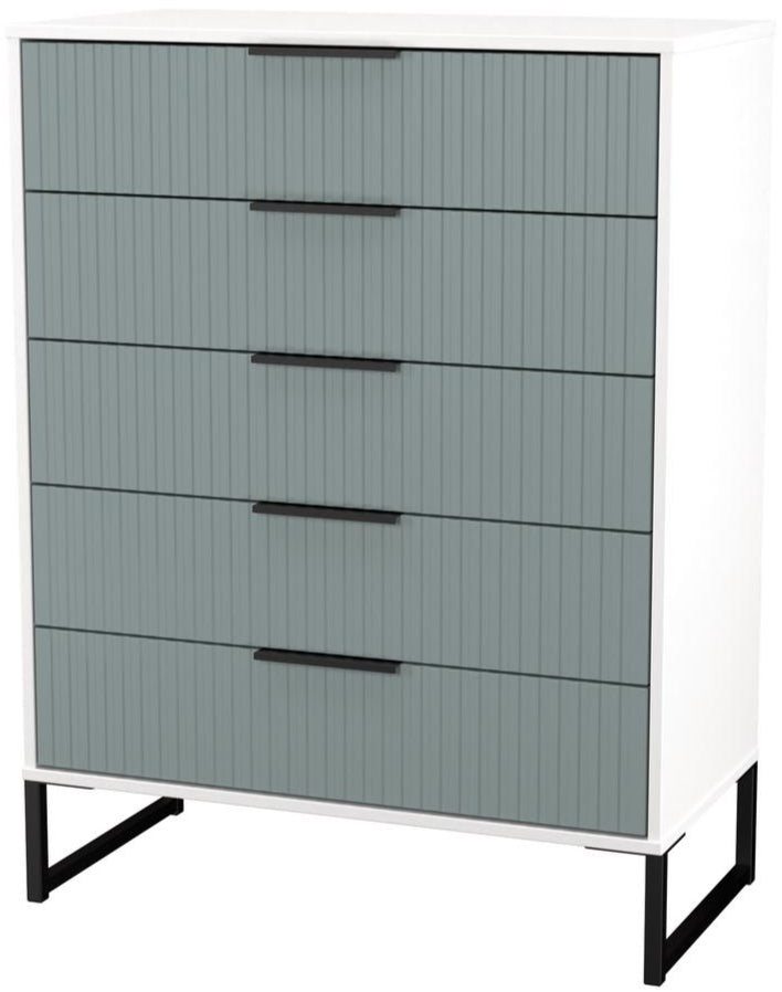 Fluted 5 Drawer Chest with Black Sleigh Legs